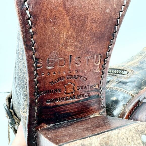 Bed Stu Fiona Cobbler Series Buckled Heeled Moto Boot In Pewter Black Size 6 - Picture 15 of 15